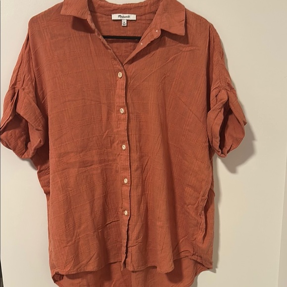 Madewell Plus Courier Pintuck-Back Shirt in Textured Windowpane Sweet Dahlia M - Picture 2 of 5